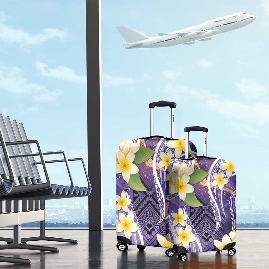 Polynesian Tribal Tattoo Luggage Cover Plumeria Purple Marble Pattern