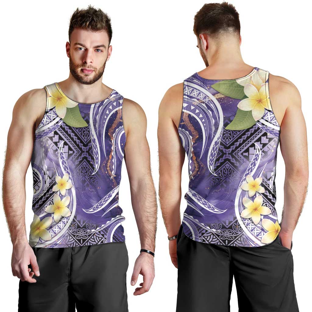 Polynesian Tribal Tattoo Men Tank Top Plumeria Purple Marble Pattern LT9 - Polynesian Pride