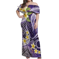 Polynesian Tribal Tattoo Off Shoulder Maxi Dress Plumeria Purple Marble Pattern LT9 Women Purple - Polynesian Pride