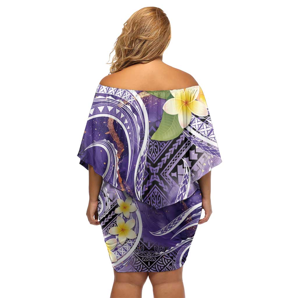 Polynesian Tribal Tattoo Off Shoulder Short Dress Plumeria Purple Marble Pattern LT9 - Polynesian Pride