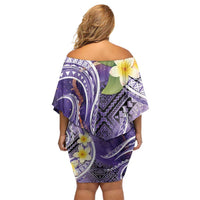 Polynesian Tribal Tattoo Off Shoulder Short Dress Plumeria Purple Marble Pattern LT9 - Polynesian Pride