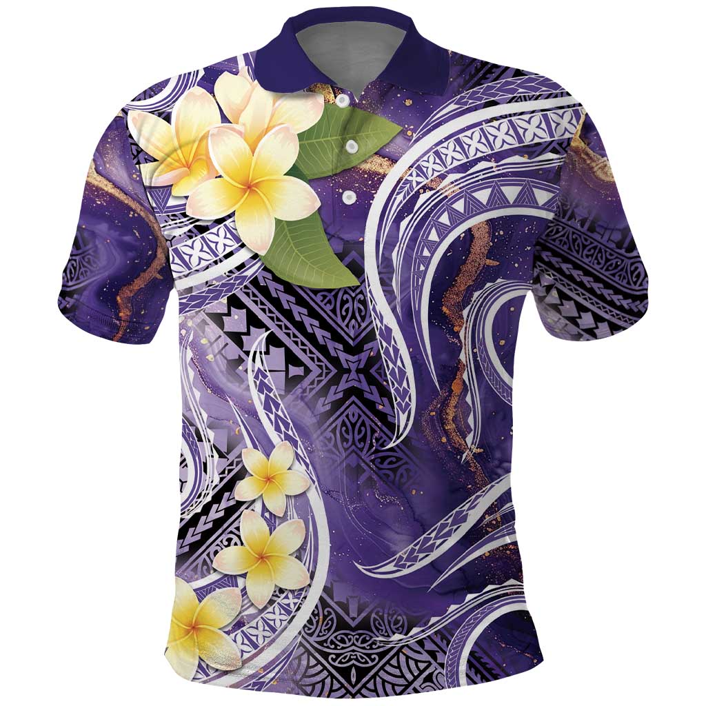 Polynesian Tribal Tattoo Polo Shirt Plumeria Purple Marble Pattern