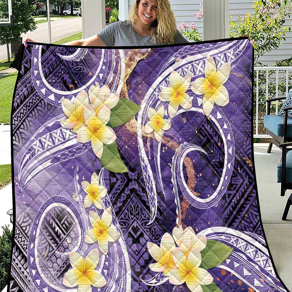 Polynesian Tribal Tattoo Quilt Plumeria Purple Marble Pattern