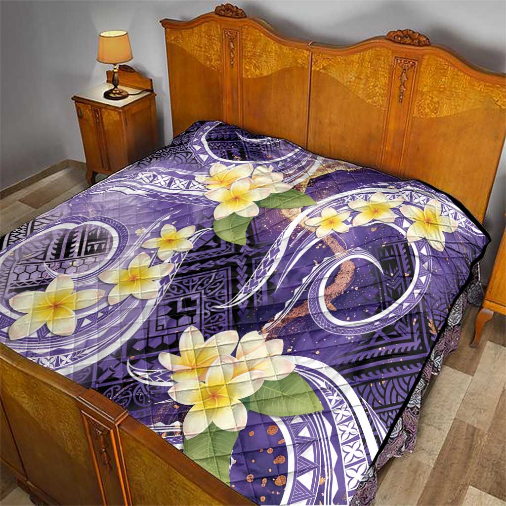 Polynesian Tribal Tattoo Quilt Plumeria Purple Marble Pattern