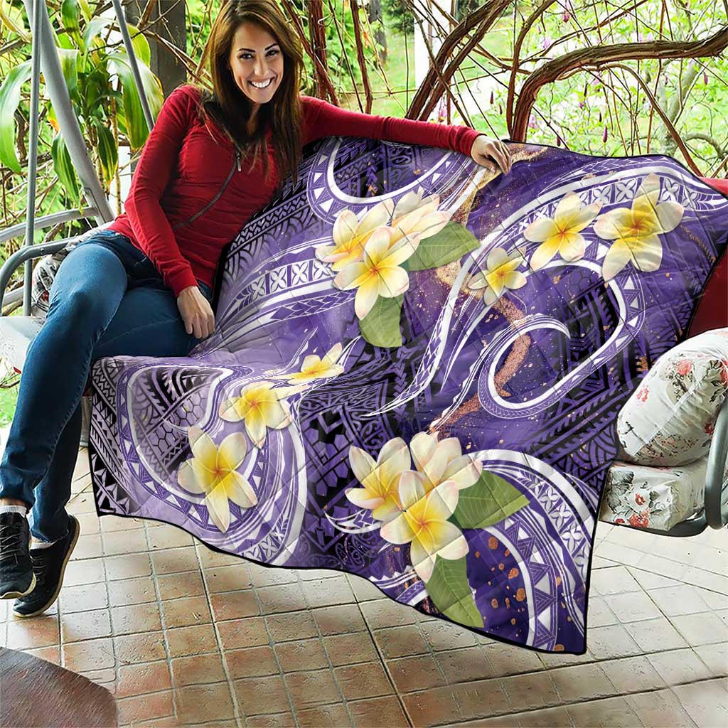 Polynesian Tribal Tattoo Quilt Plumeria Purple Marble Pattern
