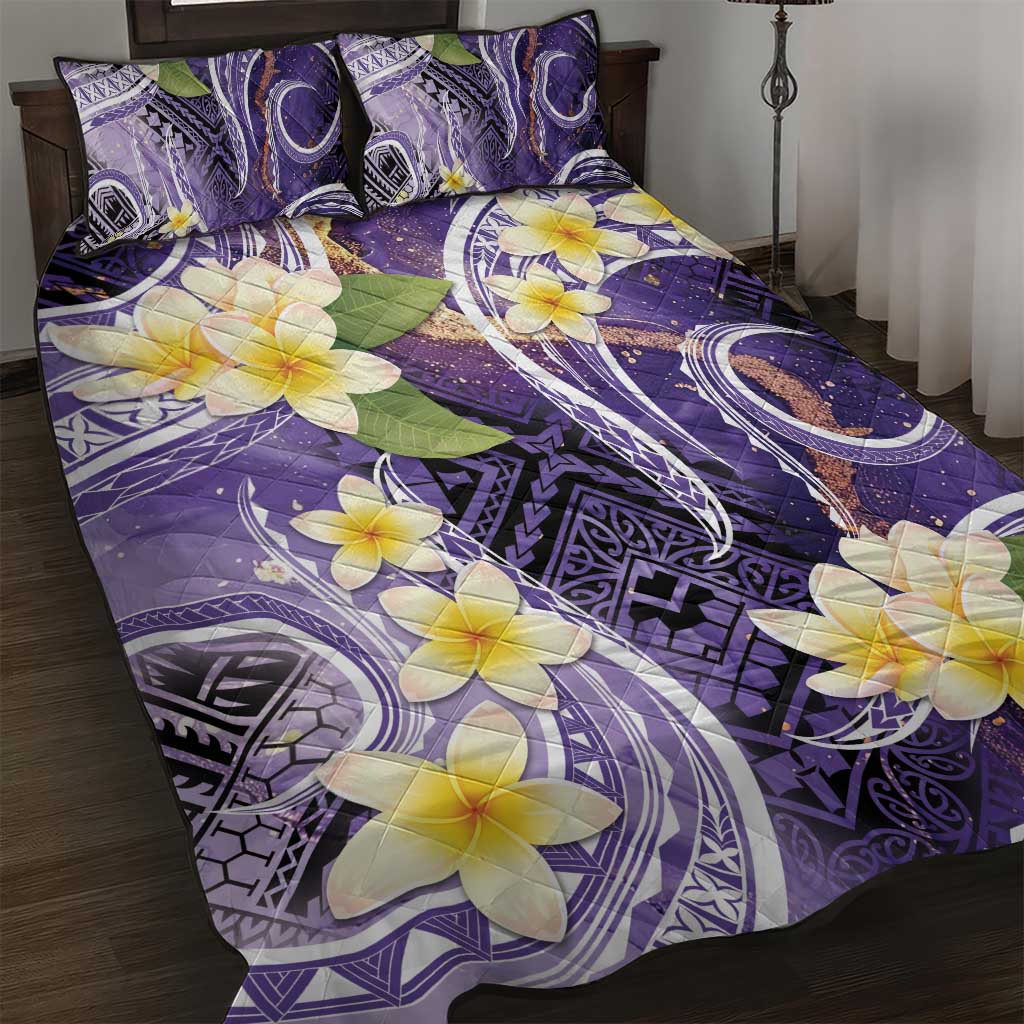 Polynesian Tribal Tattoo Quilt Bed Set Plumeria Purple Marble Pattern LT9 Purple - Polynesian Pride