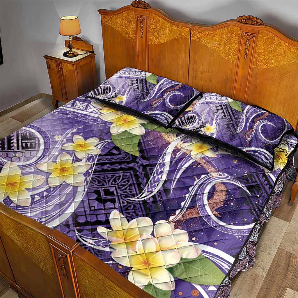 Polynesian Tribal Tattoo Quilt Bed Set Plumeria Purple Marble Pattern LT9 - Polynesian Pride