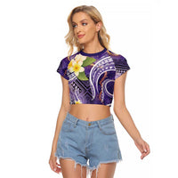 Polynesian Tribal Tattoo Raglan Cropped T Shirt Plumeria Purple Marble Pattern LT9 Female Purple - Polynesian Pride