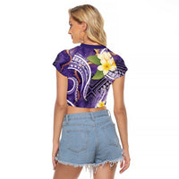 Polynesian Tribal Tattoo Raglan Cropped T Shirt Plumeria Purple Marble Pattern LT9 - Polynesian Pride