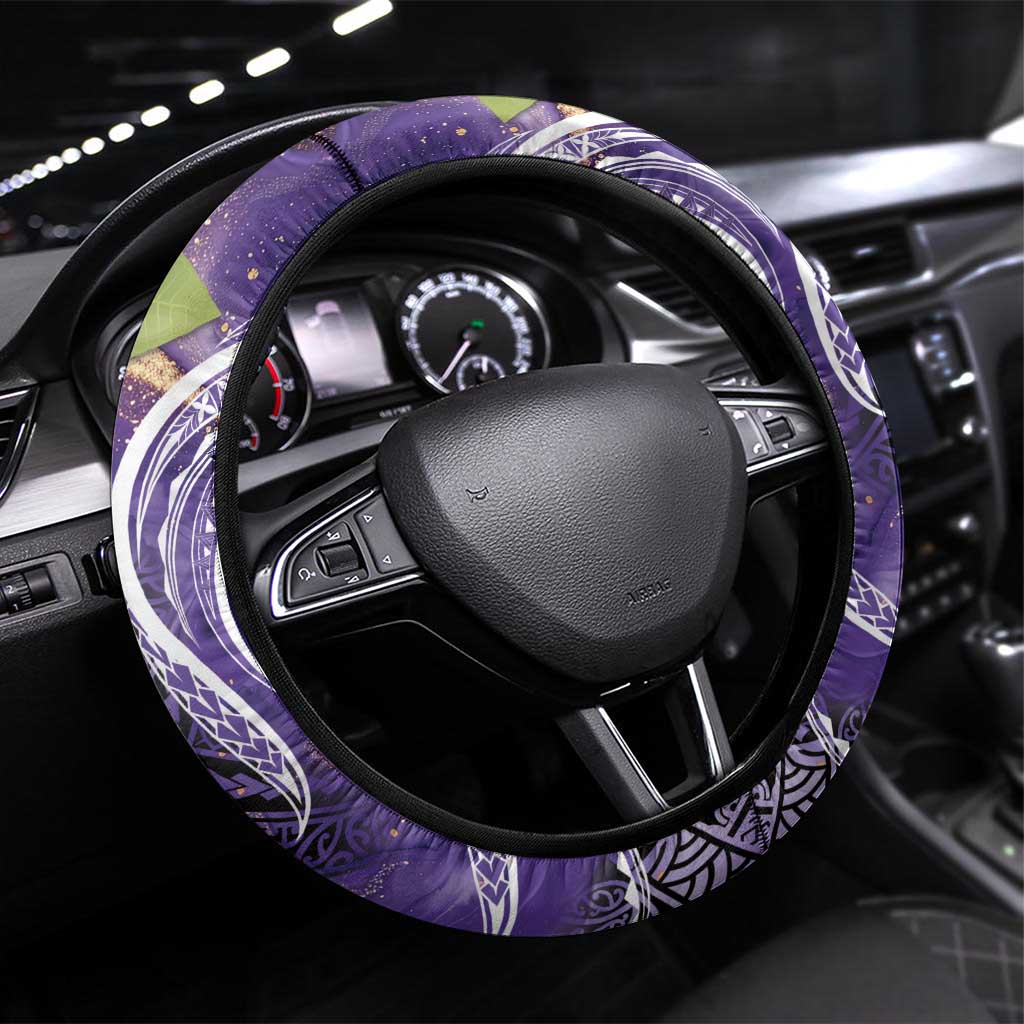 Polynesian Tribal Tattoo Steering Wheel Cover Plumeria Purple Marble Pattern LT9 Universal Fit Purple - Polynesian Pride