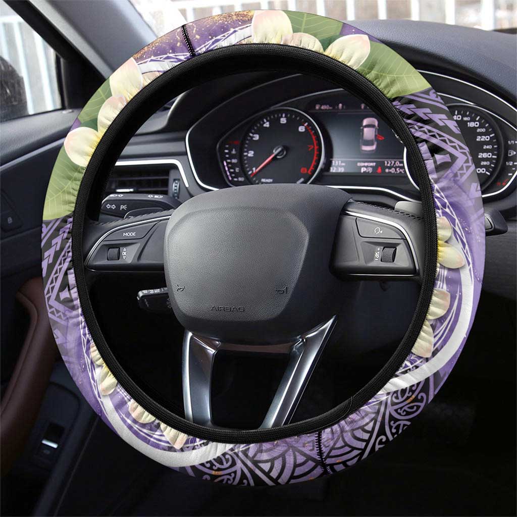 Polynesian Tribal Tattoo Steering Wheel Cover Plumeria Purple Marble Pattern LT9 - Polynesian Pride
