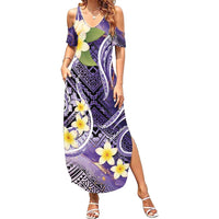 Polynesian Tribal Tattoo Summer Maxi Dress Plumeria Purple Marble Pattern LT9 Women Purple - Polynesian Pride