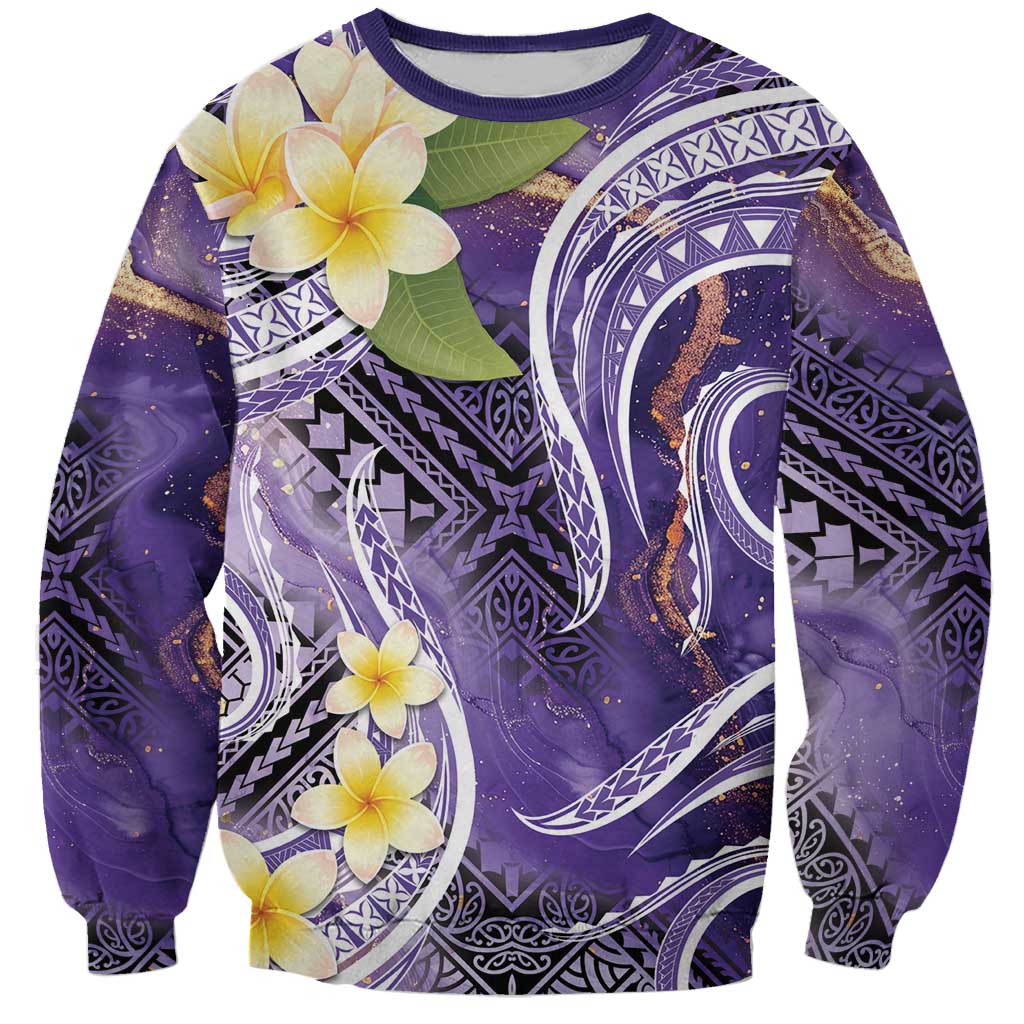 Polynesian Tribal Tattoo Sweatshirt Plumeria Purple Marble Pattern LT9 Unisex Purple - Polynesian Pride