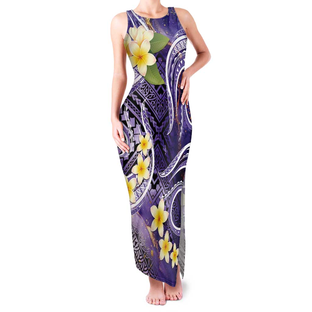 Polynesian Tribal Tattoo Tank Maxi Dress Plumeria Purple Marble Pattern LT9 Women Purple - Polynesian Pride