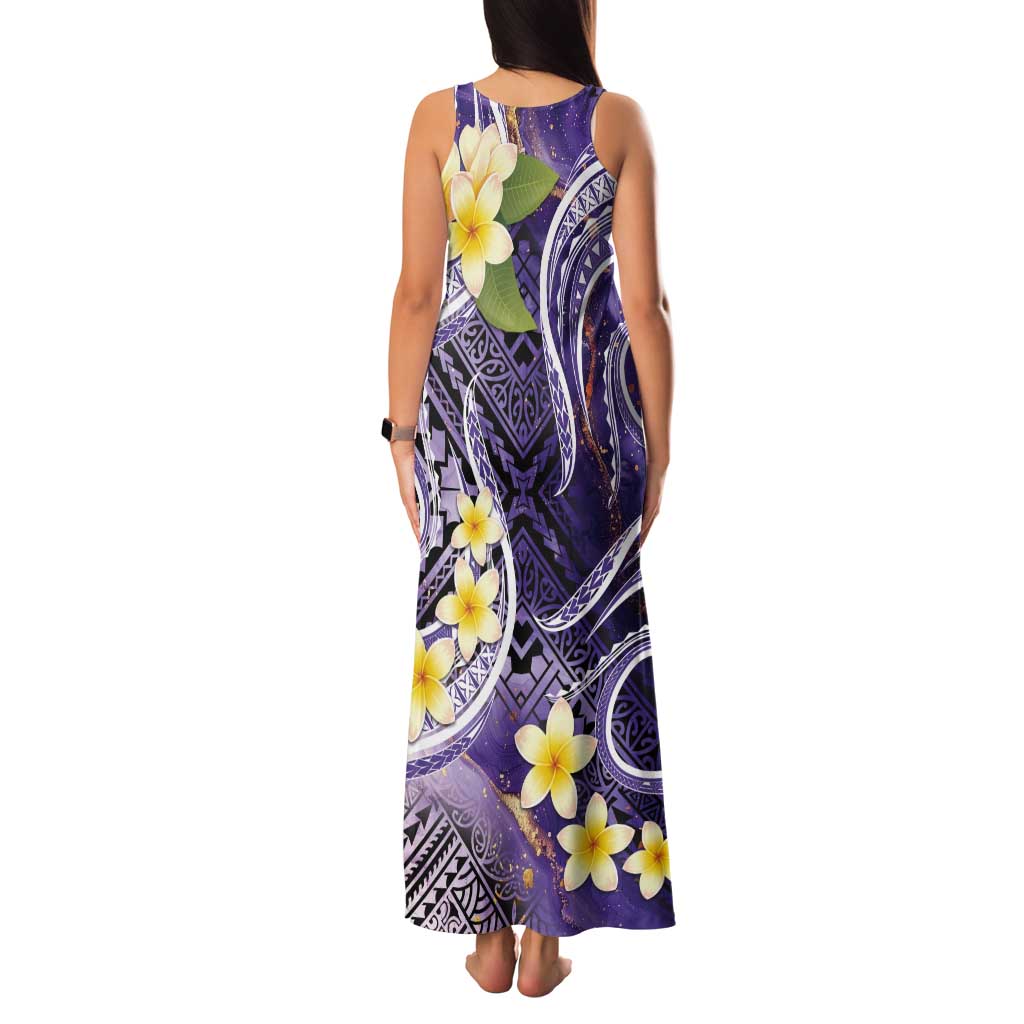 Polynesian Tribal Tattoo Tank Maxi Dress Plumeria Purple Marble Pattern LT9 - Polynesian Pride