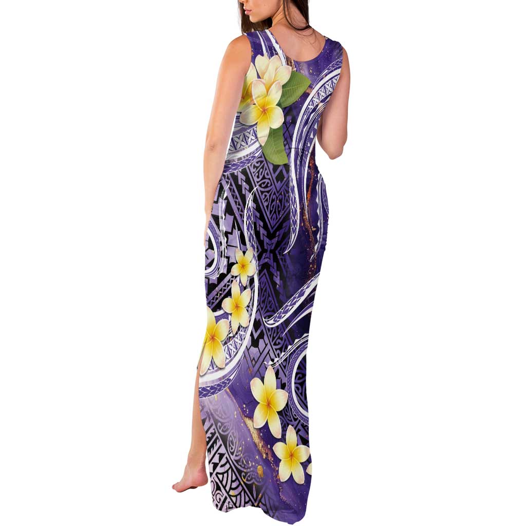 Polynesian Tribal Tattoo Tank Maxi Dress Plumeria Purple Marble Pattern LT9 - Polynesian Pride