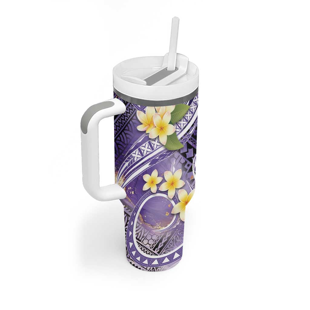 Polynesian Tribal Tattoo Tumbler With Handle Plumeria Purple Marble Pattern LT9 - Polynesian Pride