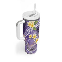 Polynesian Tribal Tattoo Tumbler With Handle Plumeria Purple Marble Pattern LT9 - Polynesian Pride
