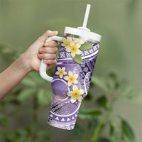 Polynesian Tribal Tattoo Tumbler With Handle Plumeria Purple Marble Pattern LT9 - Polynesian Pride