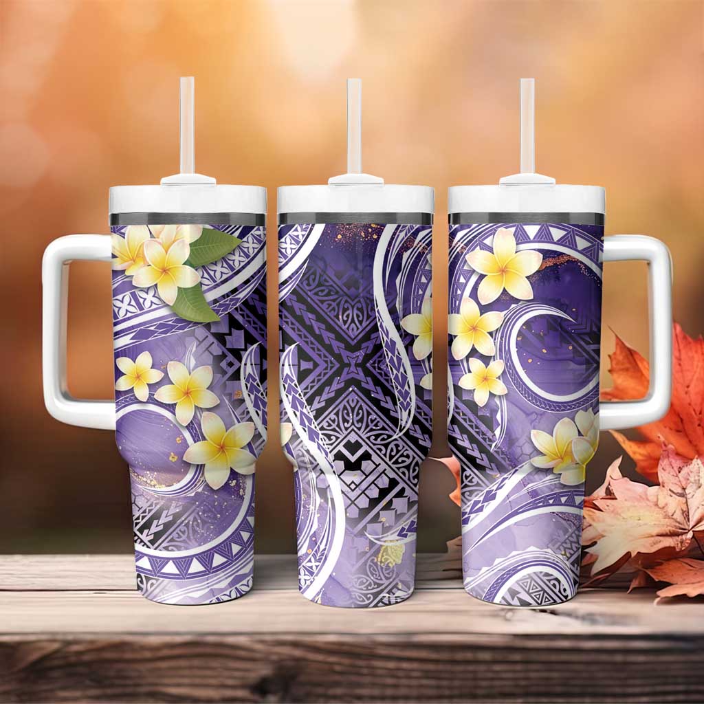 Polynesian Tribal Tattoo Tumbler With Handle Plumeria Purple Marble Pattern LT9 - Polynesian Pride