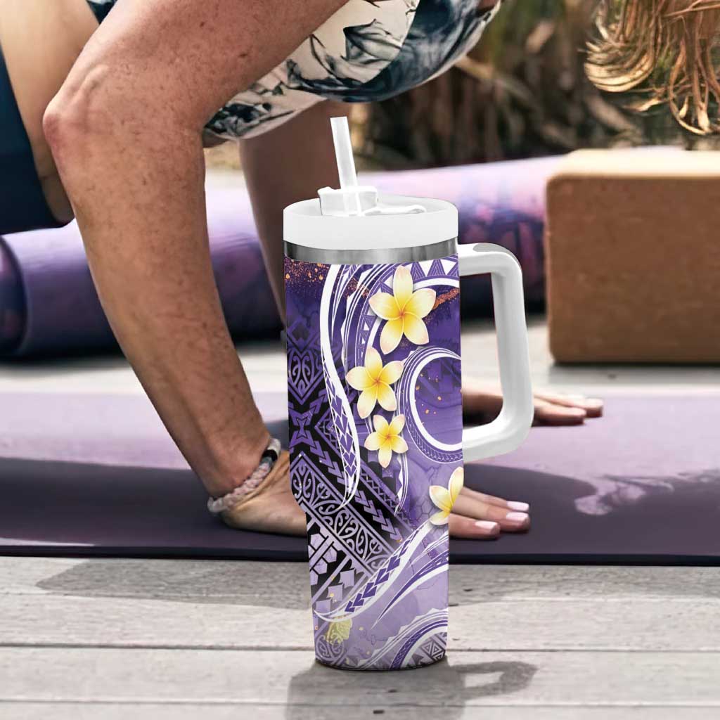 Polynesian Tribal Tattoo Tumbler With Handle Plumeria Purple Marble Pattern LT9 - Polynesian Pride