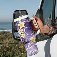 Polynesian Tribal Tattoo Tumbler With Handle Plumeria Purple Marble Pattern LT9 - Polynesian Pride