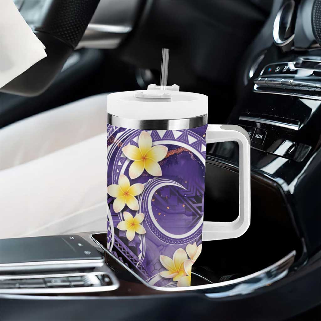 Polynesian Tribal Tattoo Tumbler With Handle Plumeria Purple Marble Pattern LT9 - Polynesian Pride