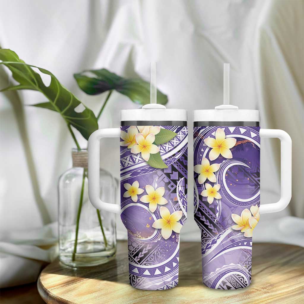 Polynesian Tribal Tattoo Tumbler With Handle Plumeria Purple Marble Pattern LT9 - Polynesian Pride