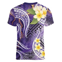 Polynesian Tribal Tattoo Women V-Neck T-Shirt Plumeria Purple Marble Pattern LT9 - Polynesian Pride