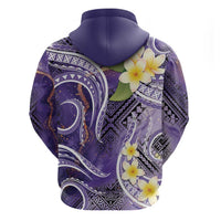 Polynesian Tribal Tattoo Zip Hoodie Plumeria Purple Marble Pattern