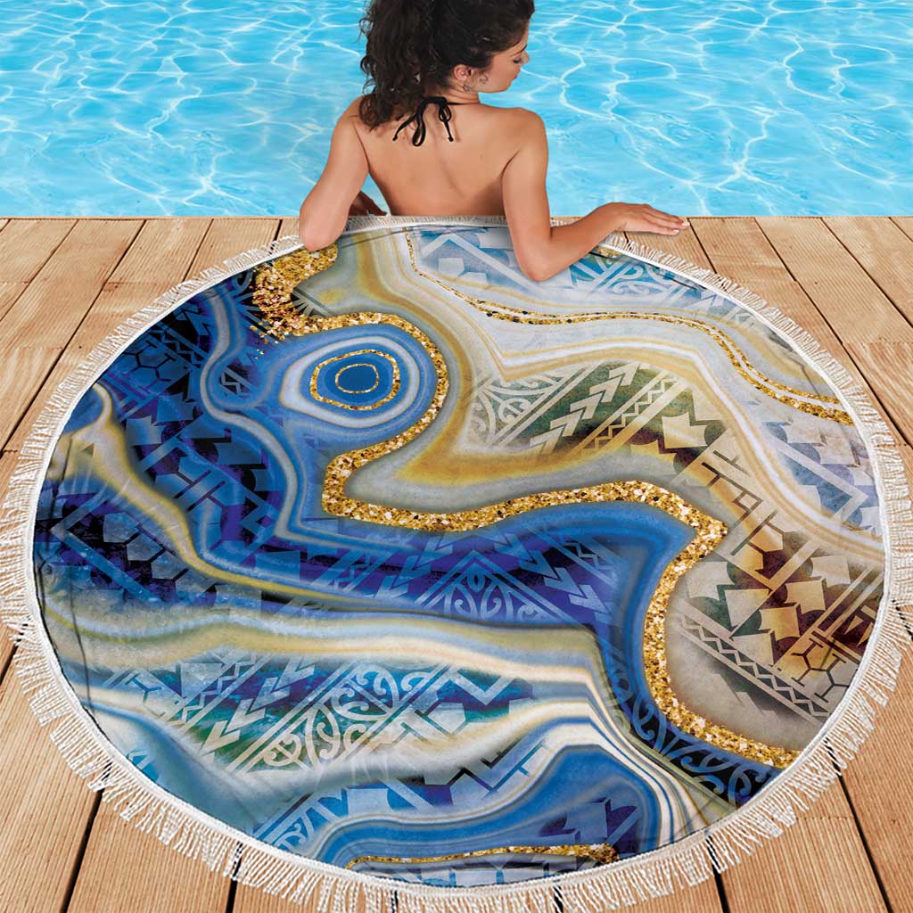 Polynesian Tribal Tattoo Beach Blanket Swirling Ocean Marble Pattern LT9 - Polynesian Pride