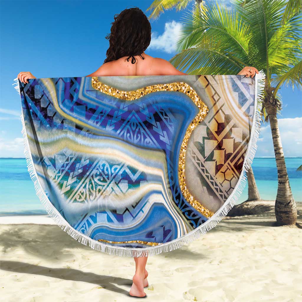 Polynesian Tribal Tattoo Beach Blanket Swirling Ocean Marble Pattern LT9 - Polynesian Pride