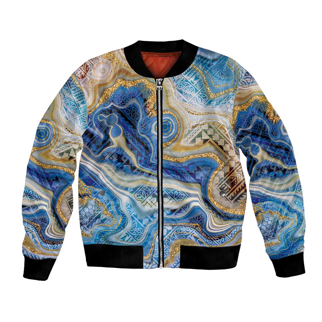 Polynesian Tribal Tattoo Bomber Jacket Swirling Ocean Marble Pattern