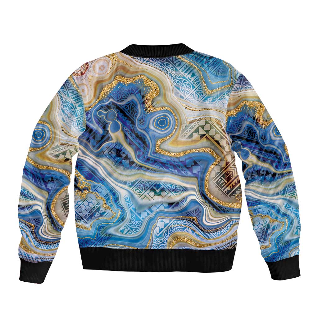 Polynesian Tribal Tattoo Bomber Jacket Swirling Ocean Marble Pattern