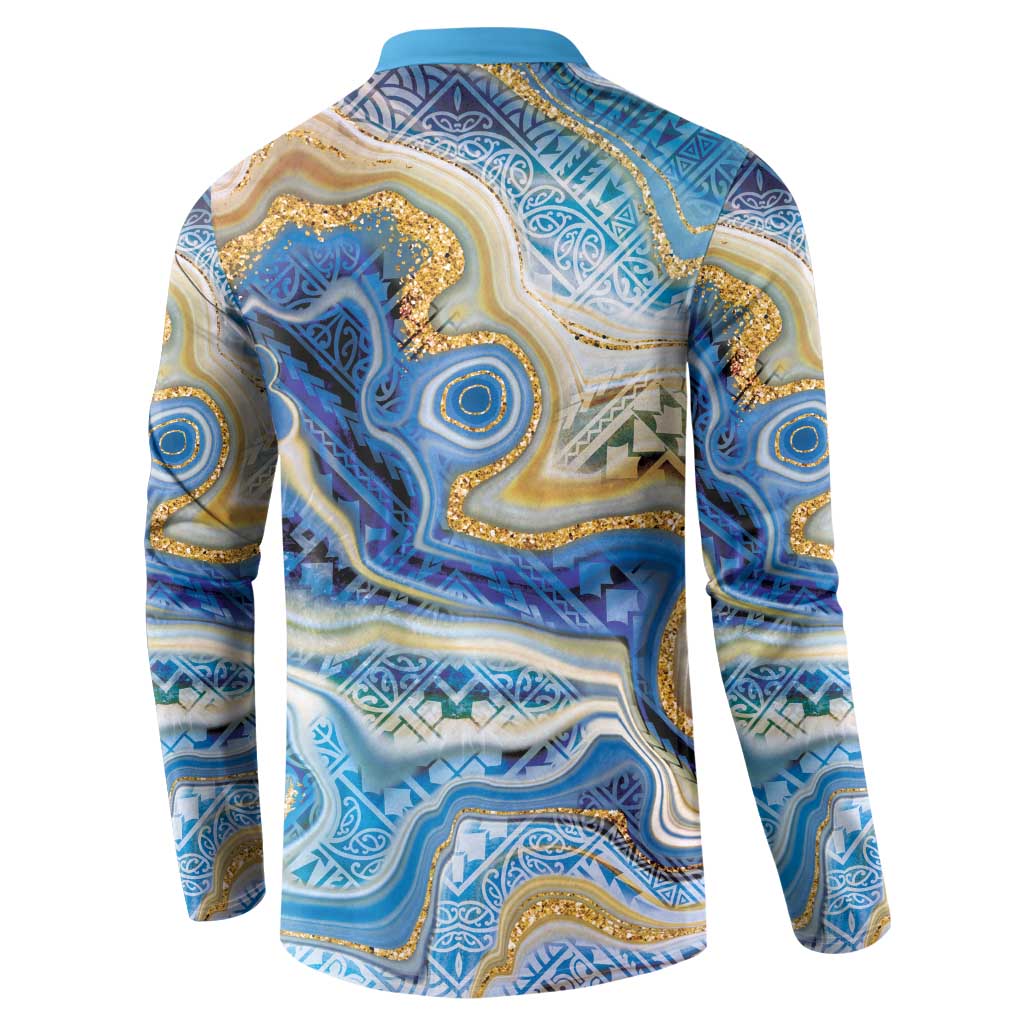 Polynesian Tribal Tattoo Button Sweatshirt Swirling Ocean Marble Pattern LT9 - Polynesian Pride