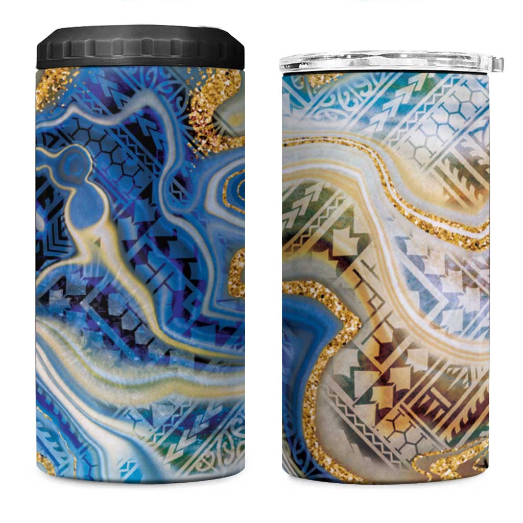 Polynesian Tribal Tattoo 4 in 1 Can Cooler Tumbler Swirling Ocean Marble Pattern LT9 One Size: 16 oz Ocean - Polynesian Pride