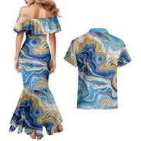 Polynesian Tribal Tattoo Couples Matching Mermaid Dress and Hawaiian Shirt Swirling Ocean Marble Pattern LT9 - Polynesian Pride