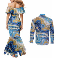 Polynesian Tribal Tattoo Couples Matching Mermaid Dress and Long Sleeve Button Shirt Swirling Ocean Marble Pattern LT9 - Polynesian Pride