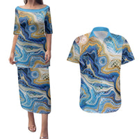 Polynesian Tribal Tattoo Couples Matching Puletasi and Hawaiian Shirt Swirling Ocean Marble Pattern LT9 Ocean - Polynesian Pride