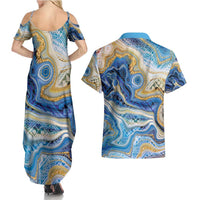 Polynesian Tribal Tattoo Couples Matching Summer Maxi Dress and Hawaiian Shirt Swirling Ocean Marble Pattern LT9 - Polynesian Pride