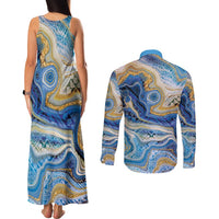 Polynesian Tribal Tattoo Couples Matching Tank Maxi Dress and Long Sleeve Button Shirt Swirling Ocean Marble Pattern LT9 - Polynesian Pride