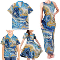 Polynesian Tribal Tattoo Family Matching Tank Maxi Dress and Hawaiian Shirt Swirling Ocean Marble Pattern