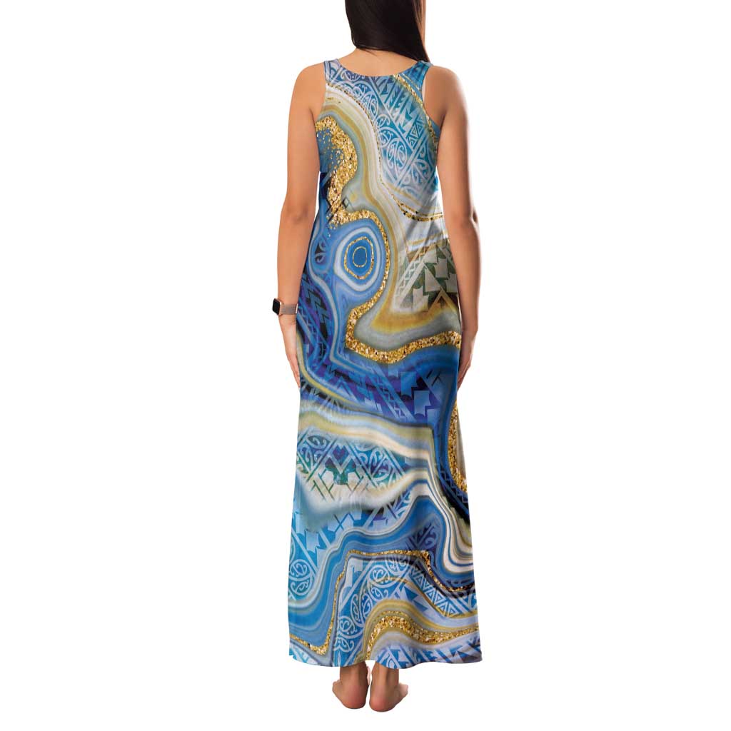 Polynesian Tribal Tattoo Family Matching Tank Maxi Dress and Hawaiian Shirt Swirling Ocean Marble Pattern