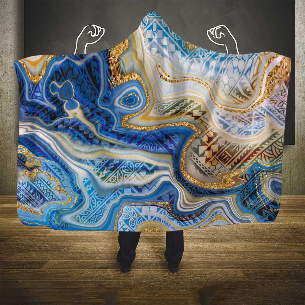 Polynesian Tribal Tattoo Hooded Blanket Swirling Ocean Marble Pattern LT9 - Polynesian Pride