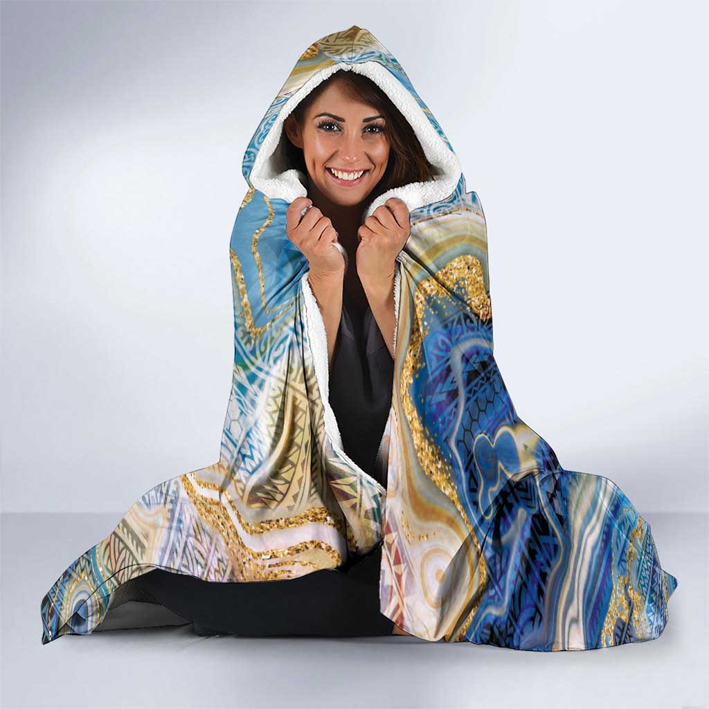 Polynesian Tribal Tattoo Hooded Blanket Swirling Ocean Marble Pattern LT9 - Polynesian Pride