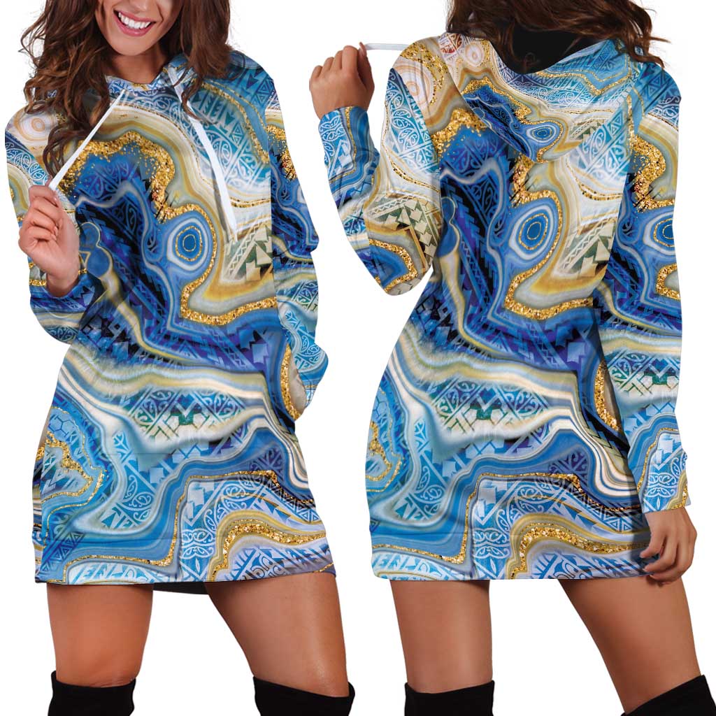 Polynesian Tribal Tattoo Hoodie Dress Swirling Ocean Marble Pattern LT9 - Polynesian Pride