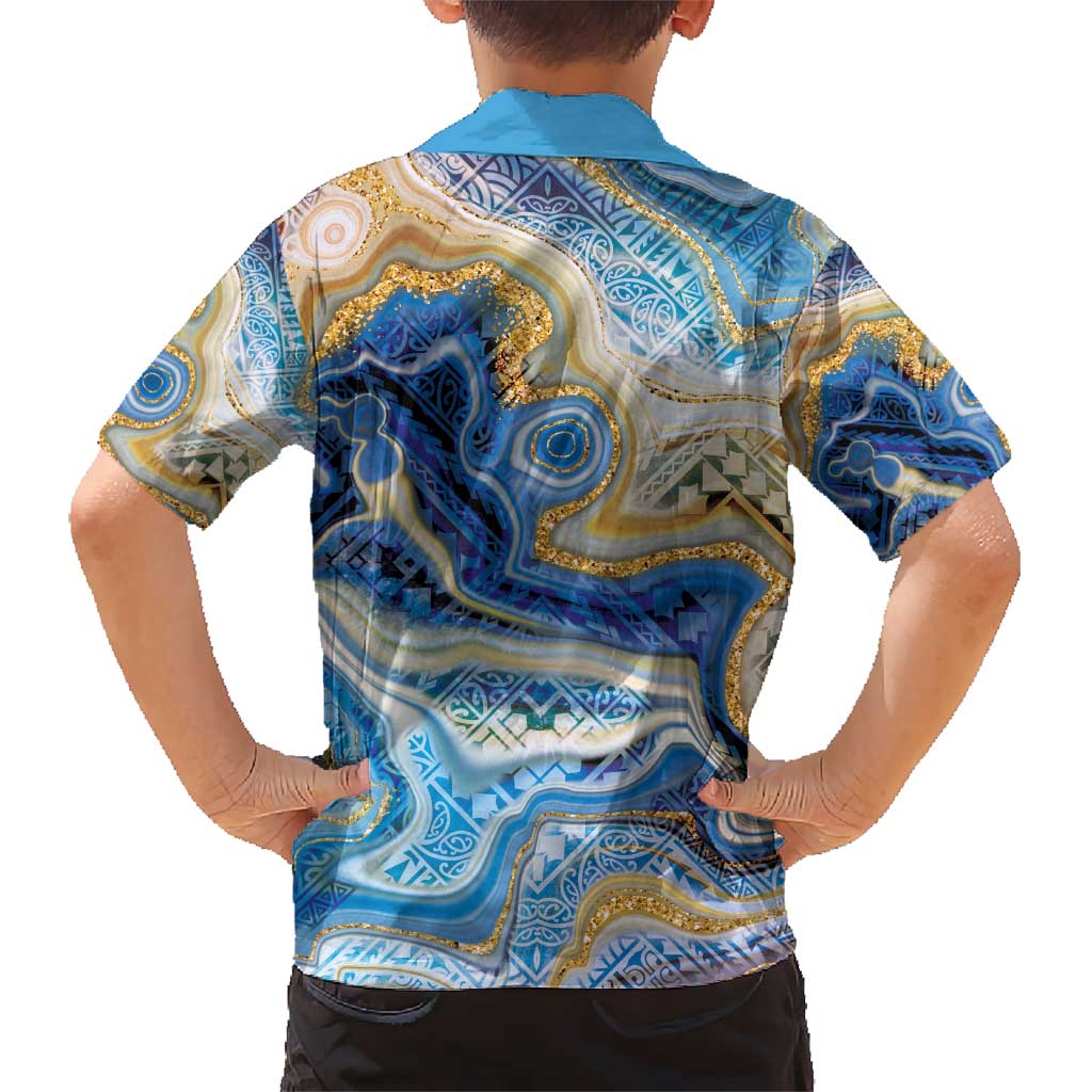 Polynesian Tribal Tattoo Kid Hawaiian Shirt Swirling Ocean Marble Pattern