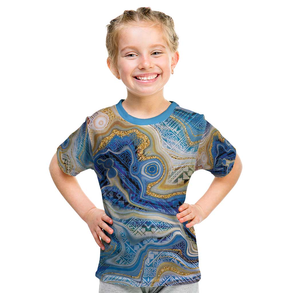 Polynesian Tribal Tattoo Kid T Shirt Swirling Ocean Marble Pattern