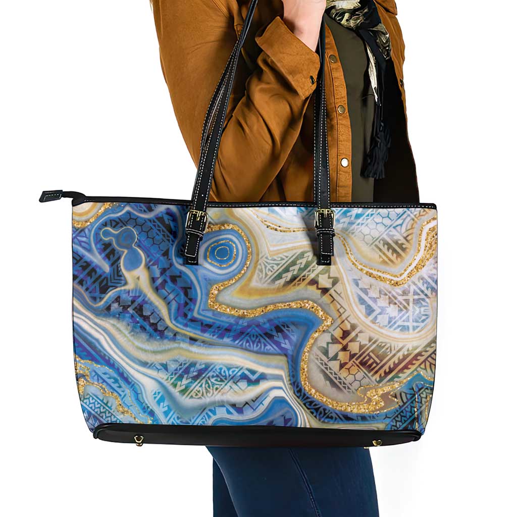 Polynesian Tribal Tattoo Leather Tote Bag Swirling Ocean Marble Pattern LT9 - Polynesian Pride
