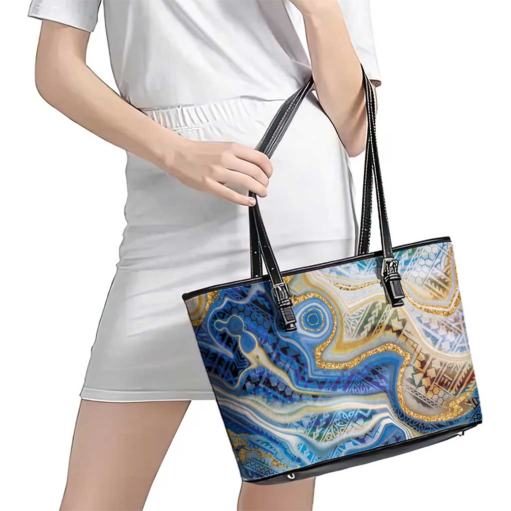 Polynesian Tribal Tattoo Leather Tote Bag Swirling Ocean Marble Pattern LT9 - Polynesian Pride